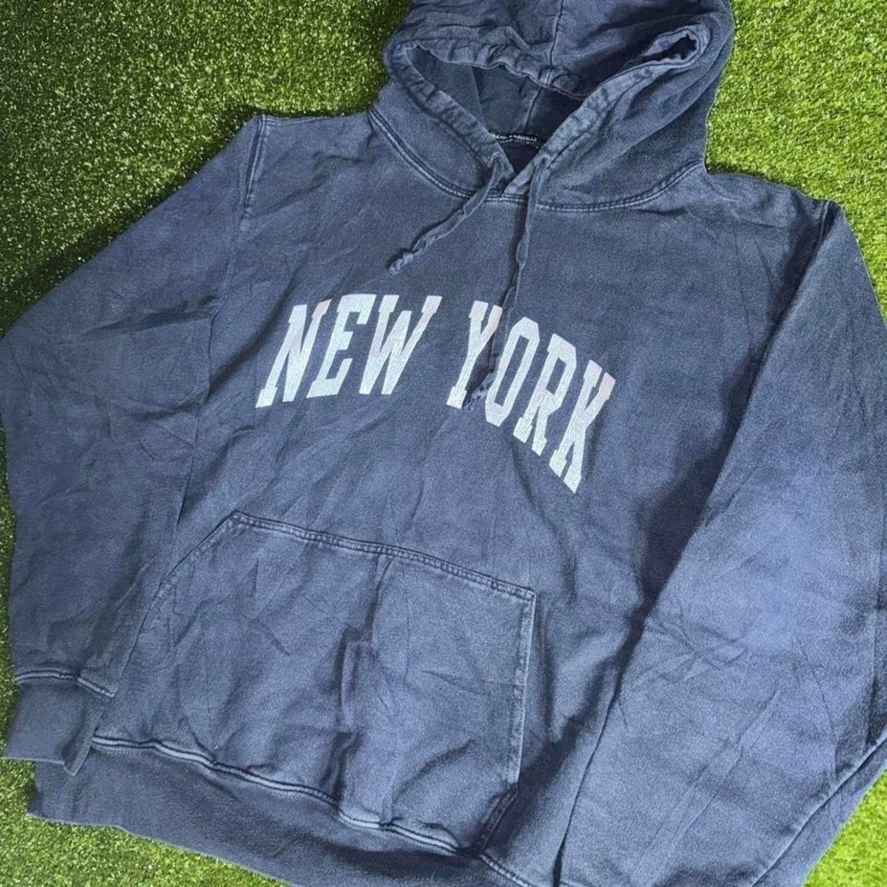Brandy Melville New York Hoodie Navy Blue Y2K Oversized Sweatshirt Vintage - Picture 3 of 7